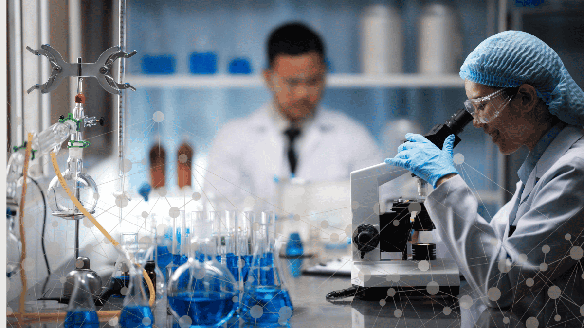 Life sciences researchers in a Canadian laboratory conducting biotechnology and pharmaceutical research