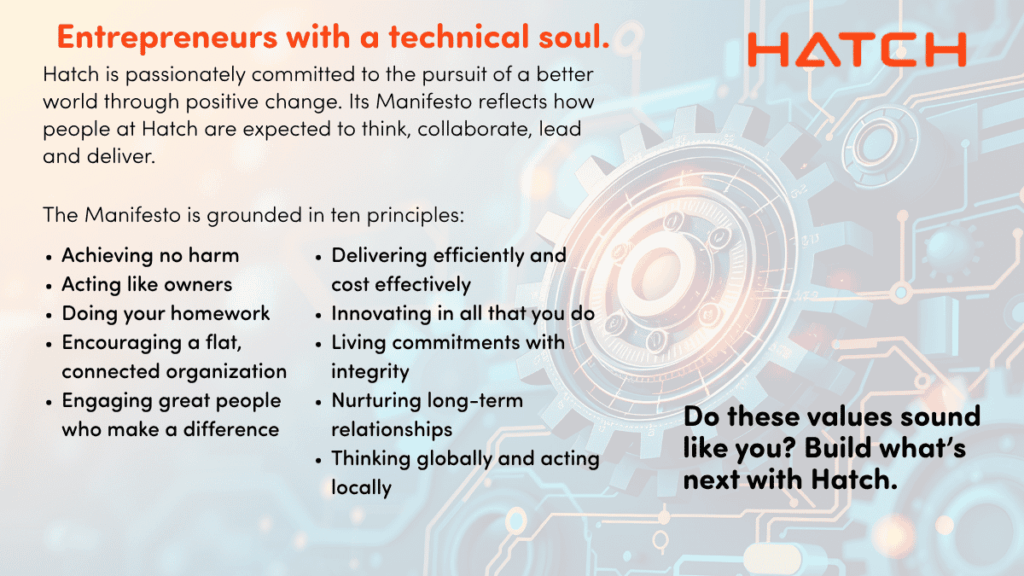Hatch Manifesto principles and values for engineering careers